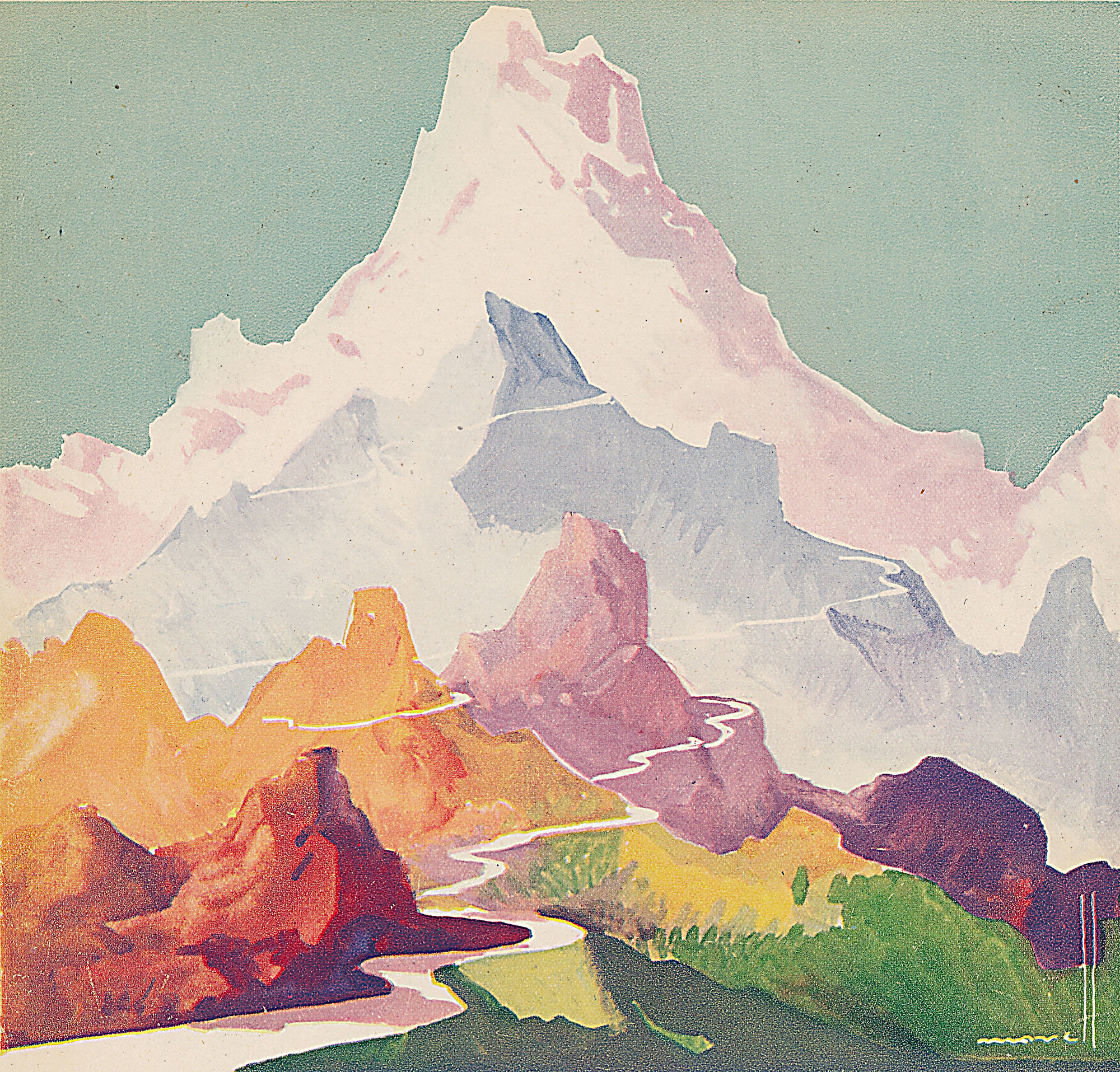 image of pirineos mountains, with a narrow road winding through