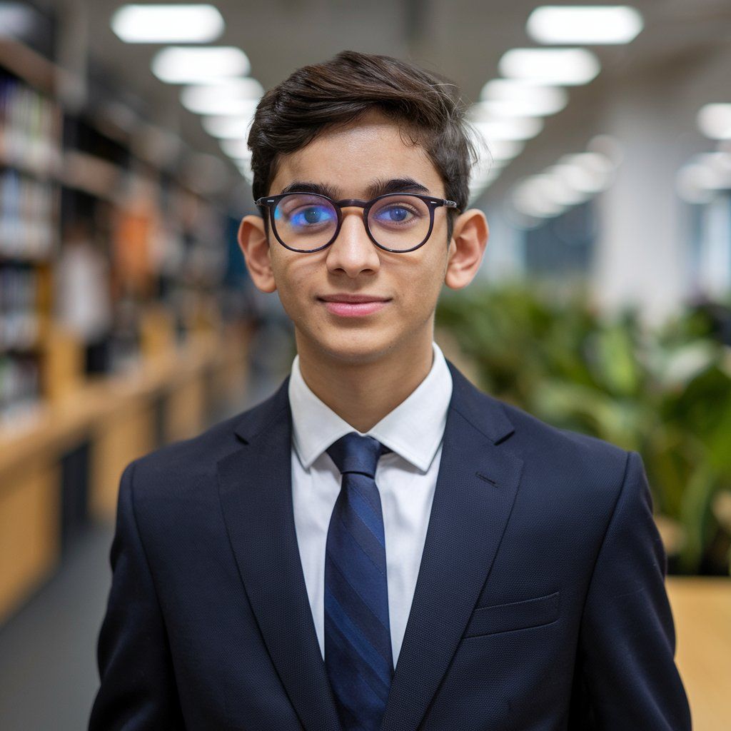 21 year old indian boy With fair brown skin with a simple hair style and narrow body Posing for a linkedin picture in formals