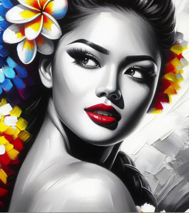 concept art. A Hawaiian hula with green eyes dancer performs amidst alien flora. medium shot. whimsical surrealism influenced by Moebius. in...