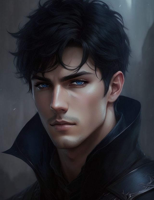 fantasy man, with dark hair, blue eyes
