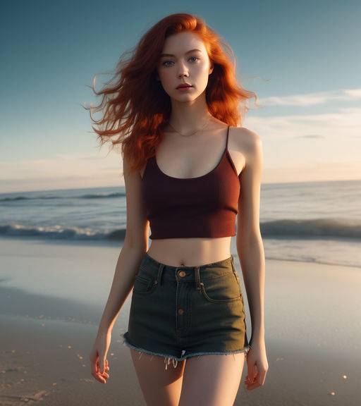 Beautiful redhead in the beach