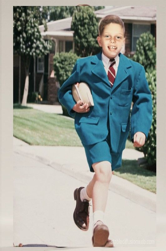 A ten year old Caucasian American school boy in the 1960s wearing a uniform with a blazer , Bermuda short pants, dress Oxford Shoes and sock...