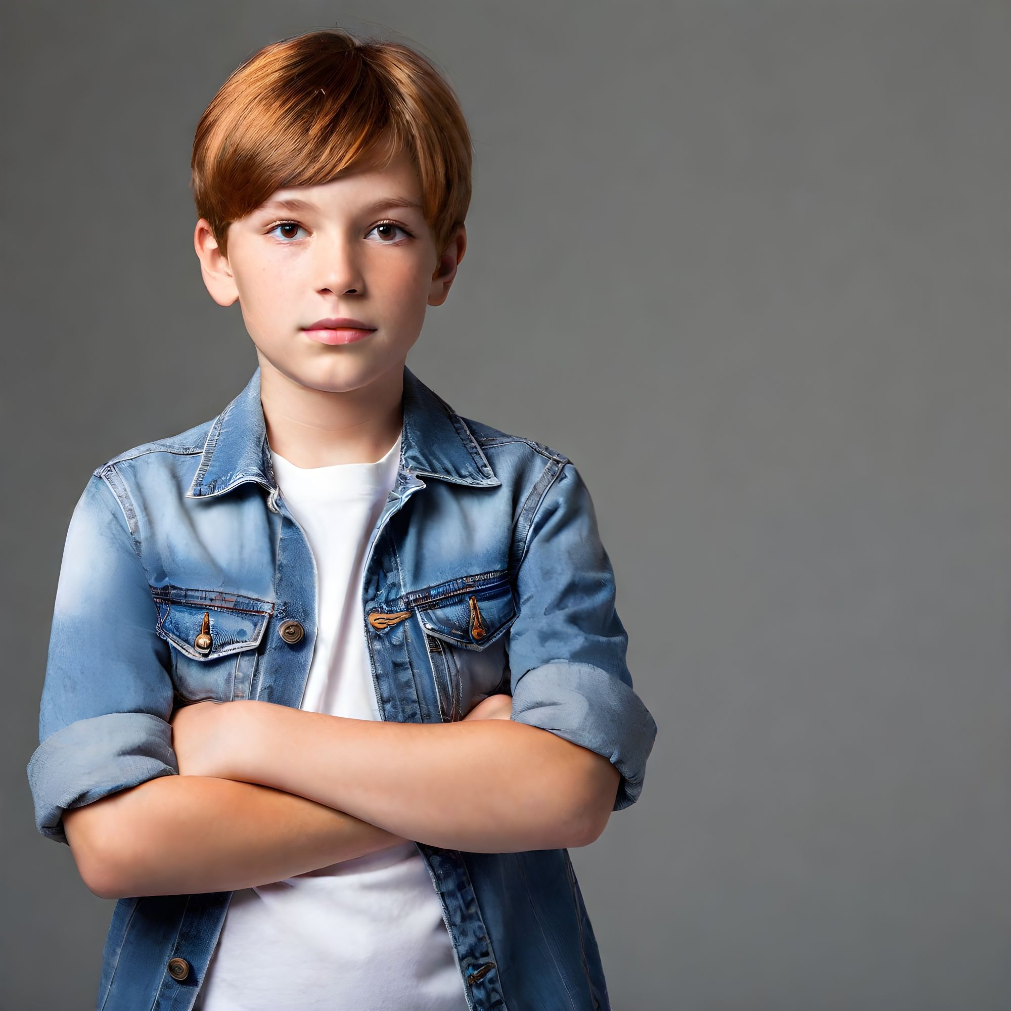 twelve years old boy with crossed arms