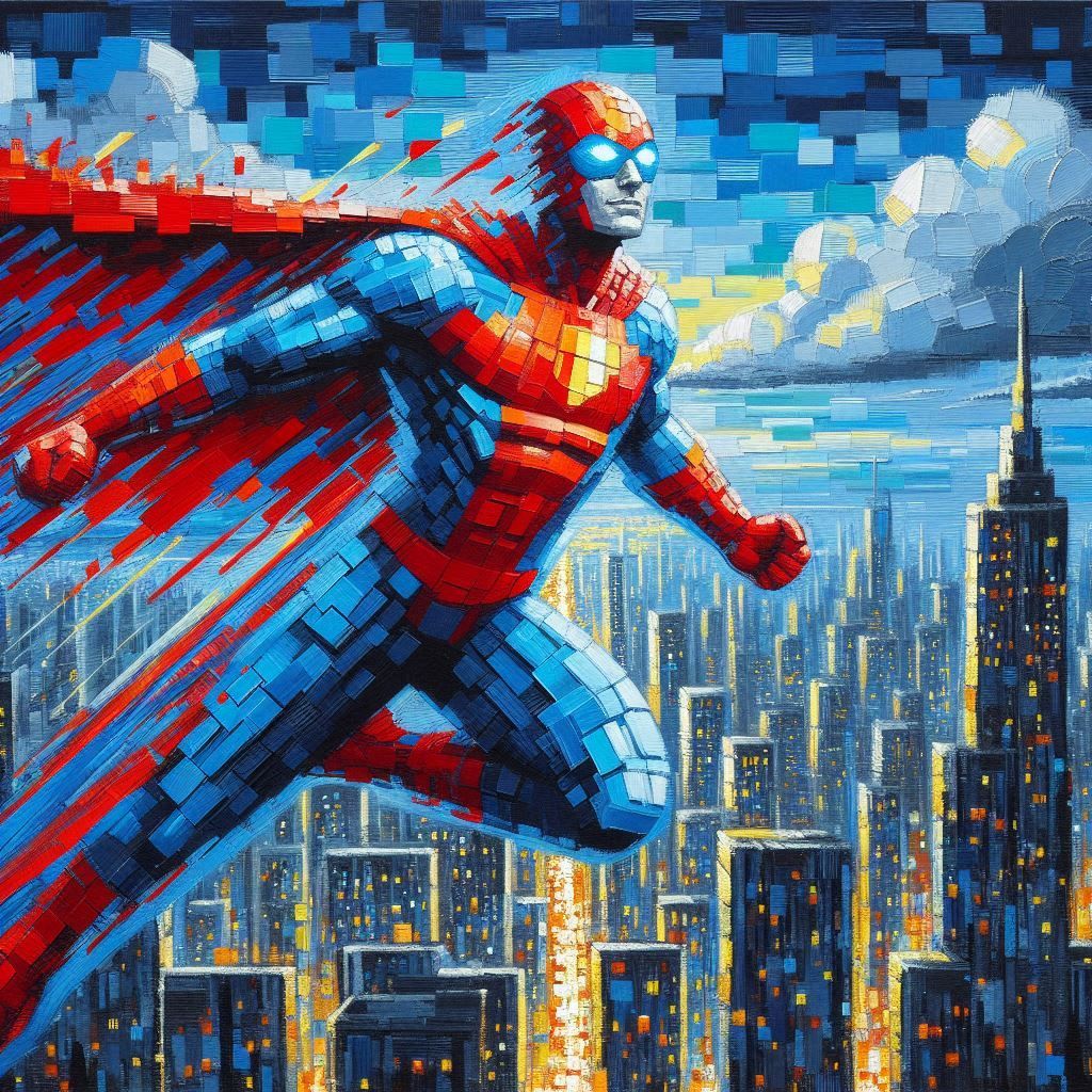 A superman from  pixel universe. 