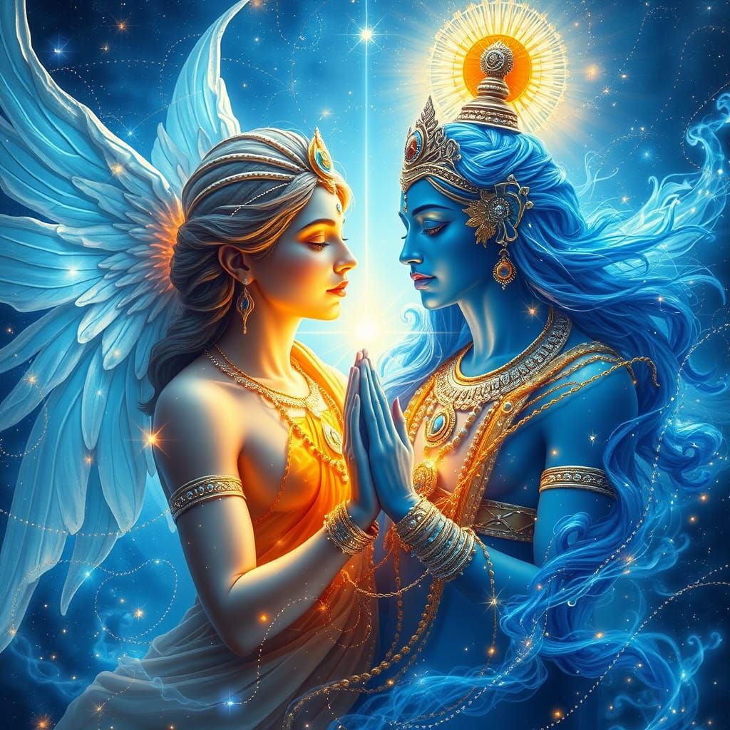 Visualize a serene yet powerful moment from 560 million years past, where the etheric and semi-etheric forms of the Tura...