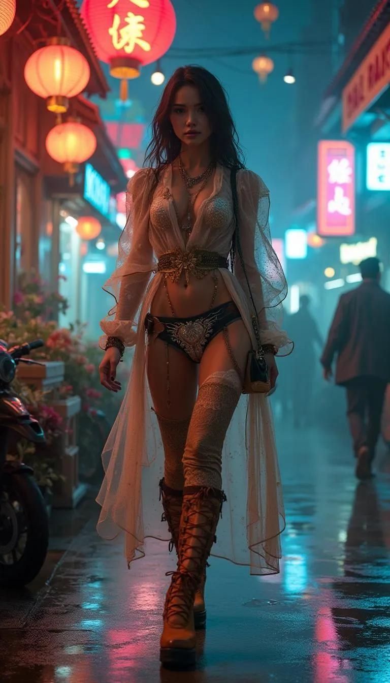 Влюбленная девушка стоит у парапета и смотрит на воду Hyperrealistic, splash art, concept art, mid shot, intricately detailed, color depth, ...