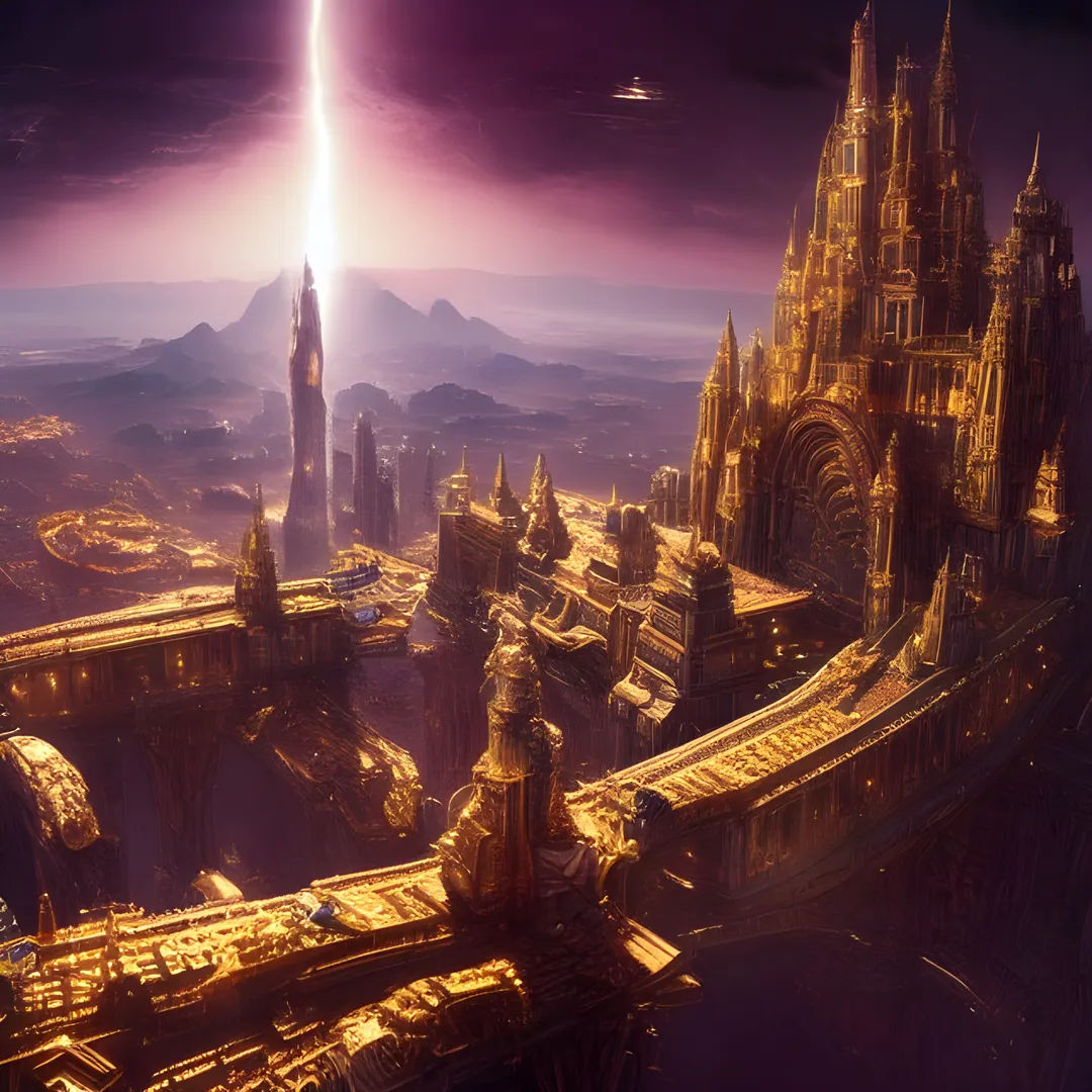 magic city floating in the sky with buildings and towers made of black glass and sandstone, detailed matte painting, deep color, fantastical...