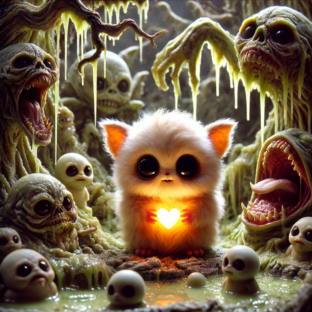 An image of horror, detailed and delicate, but at the same time is so cute, matte, 32k resolution