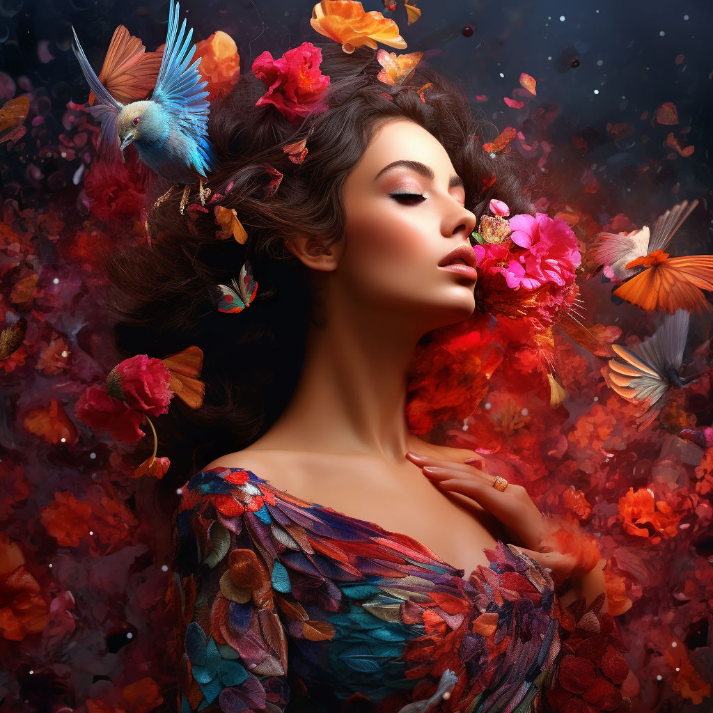 Beautiful young woman with black curly hair, with brown eyes in a red dress with a bouquet of white roses on the ocean shore, with an expres...