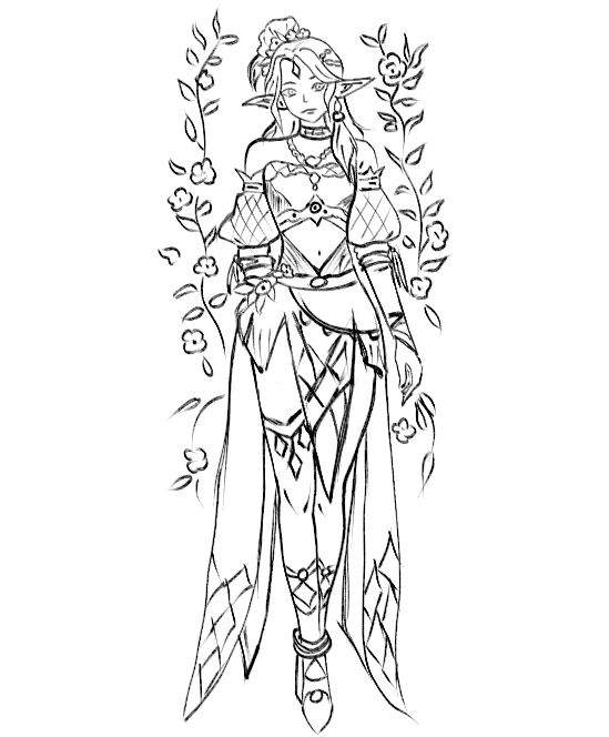 Девушка эльф, голый живот, голые ноги, туфли, прическа хвостик