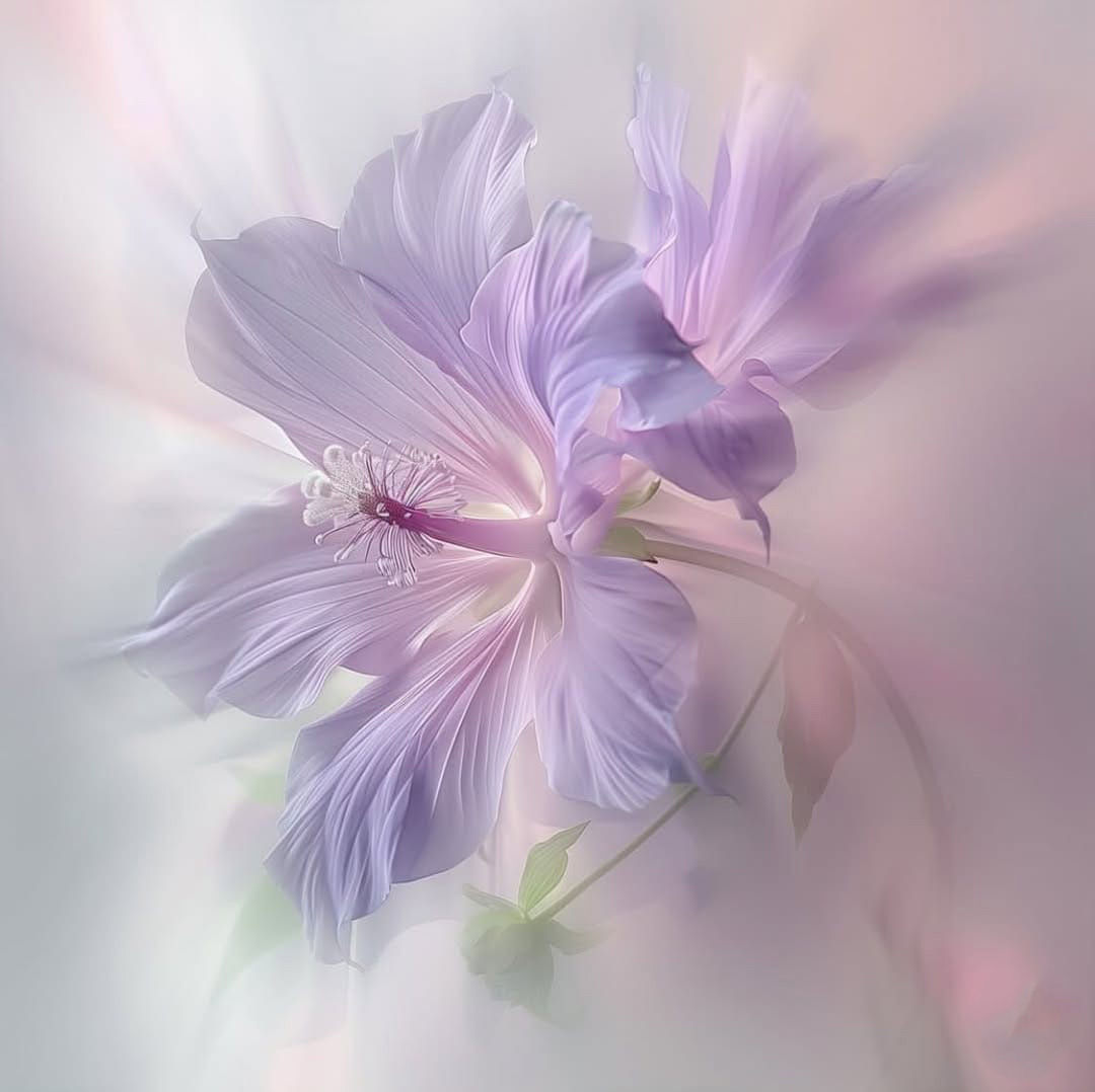 all in hdr, pink flowers, glittering stamens, sun, artwork