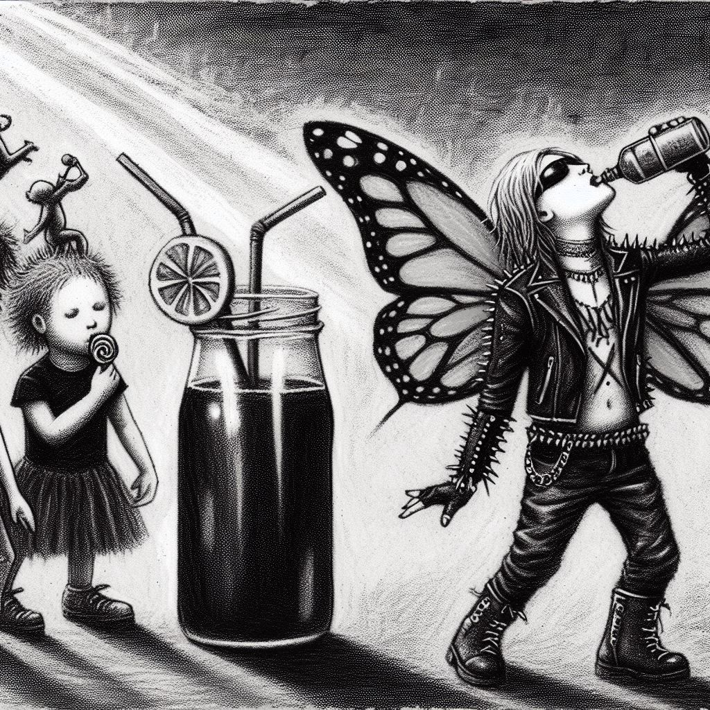 Kids Crayon drawings ,surreal (child's drawing )of a goth woman, swimming in  blackness, skulls,rose, symbols   rayograph Man Ray collection...