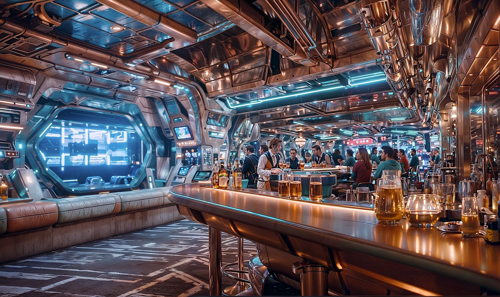 An animated bar in a spaceship