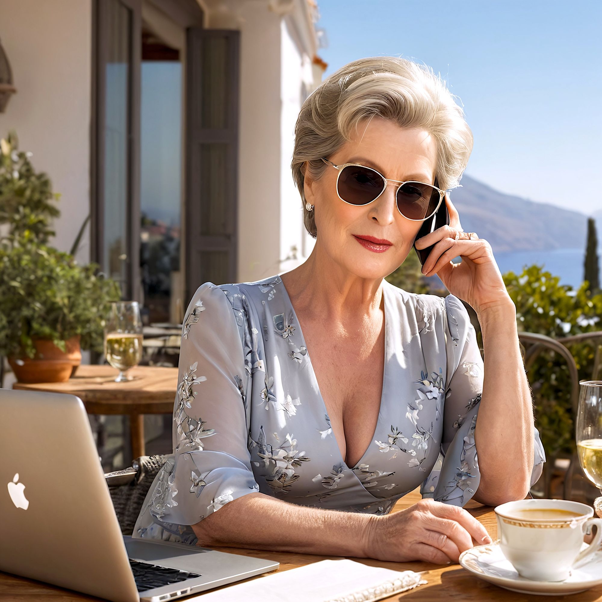 Amalia on the phone with Diana