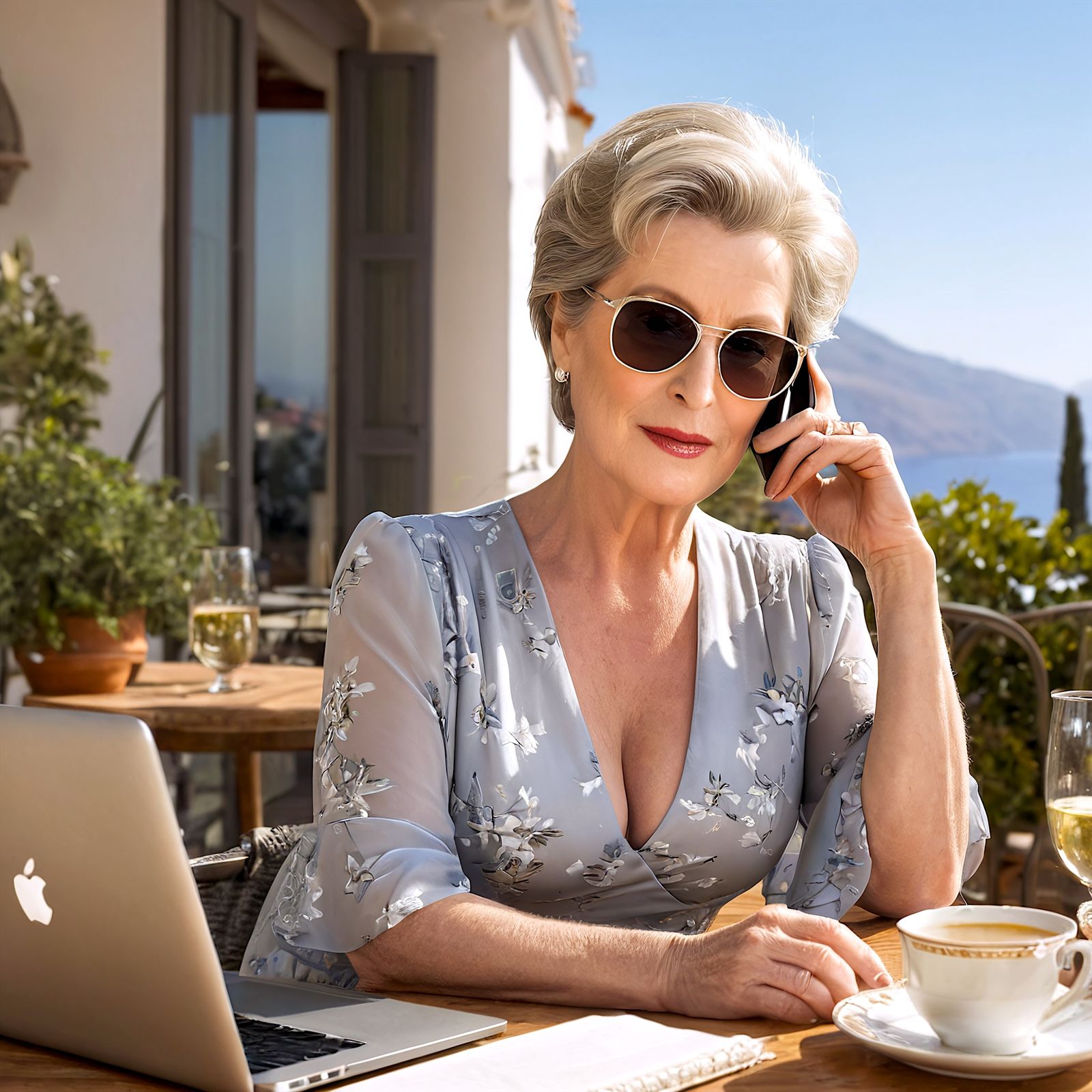 Amalia on the phone with Diana