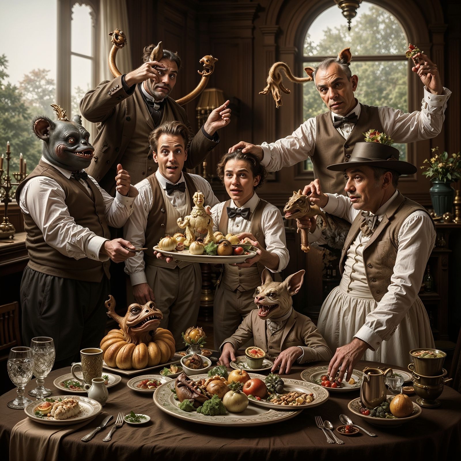 A nice party with buffet in the neighborhood mental asylum