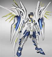 The humanoid figure features a dramatic black and gold color scheme, accentuated by glowing patterns of light. Its shoulder armor boasts det...