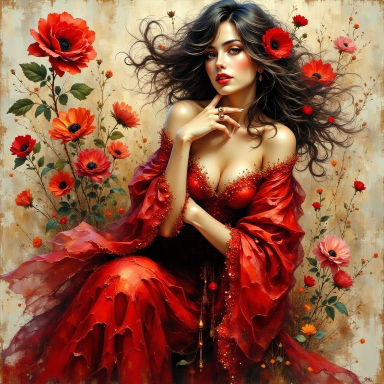 Une jolie femme portant une robe turquoise, pose dynamique, beaux yeux détaillés, ses cheveux sont en mouvement très naturels, arrière-plan ...