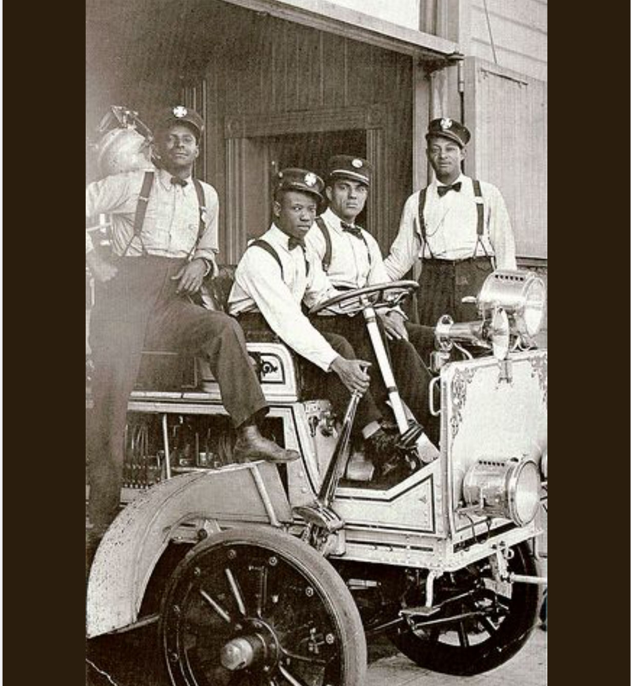 African American fire fighters stationed at Hose Company No. 4, Los Angeles, California circa 1919.