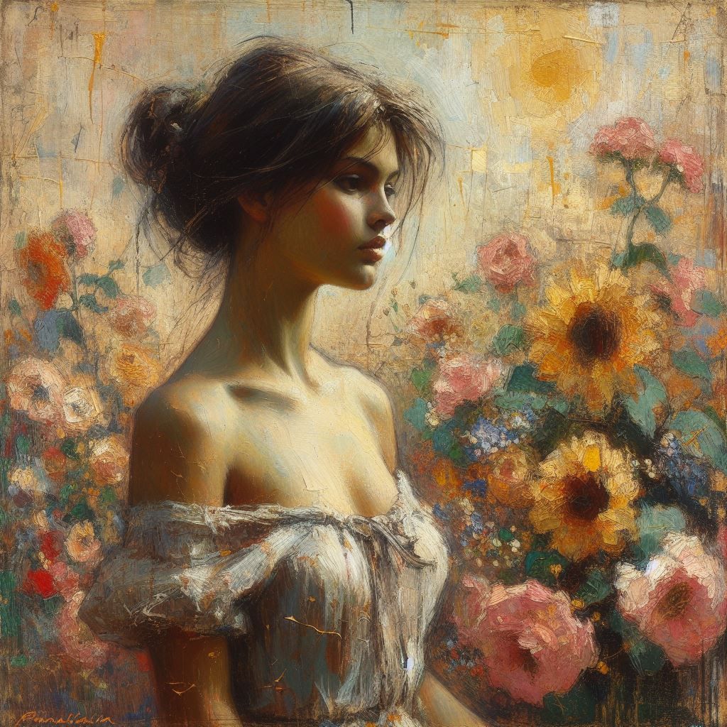 beautiful woman between flowers