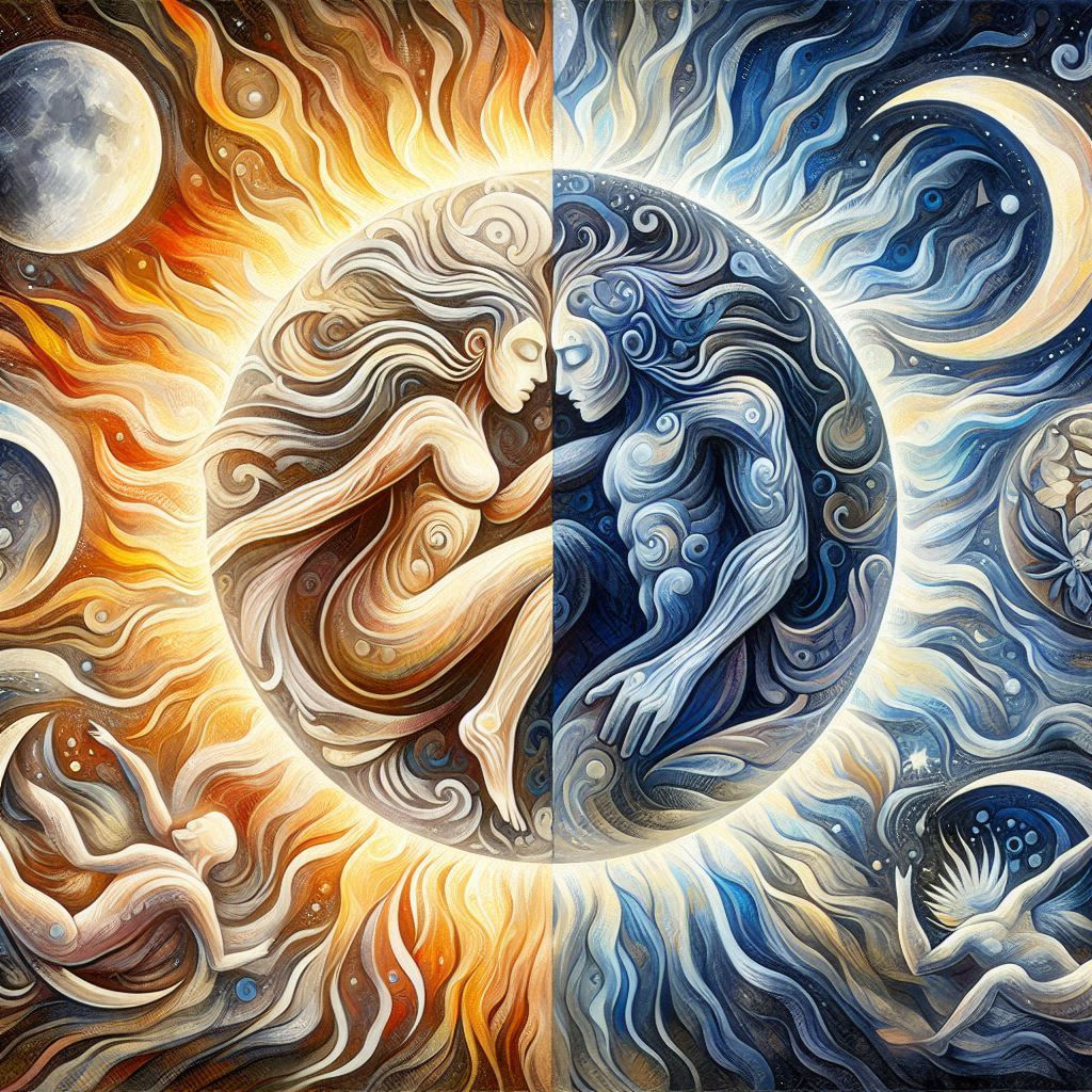 A Beautiful Mother Earth woman and stunningly handsome,  muscular Father Time man,  encapsulated in a split,  glass earth like planet.  The...