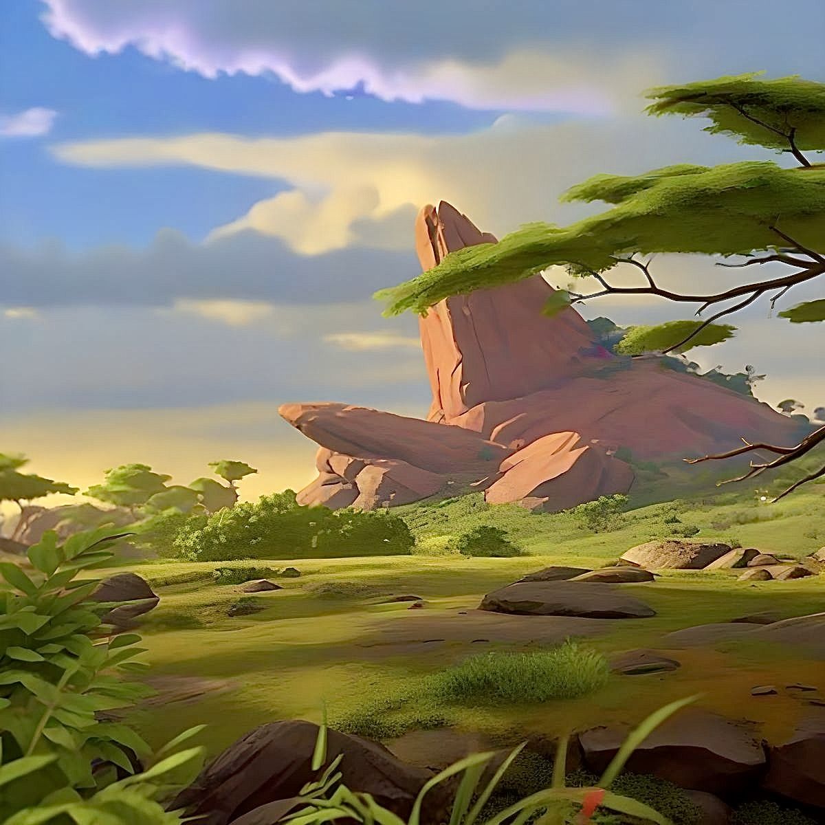 Animals at Pride Rock on a beautiful sunny day, Epic 3D Videogame Graphics, Hyperrealistic, concept art, mid shot, intricately detailed, col... - Start Image 1