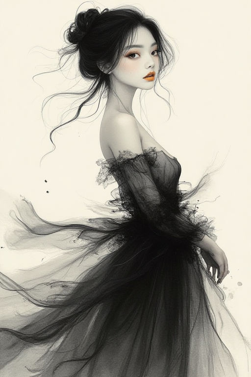 ... drawn in an elegant sumi-e ink style. 