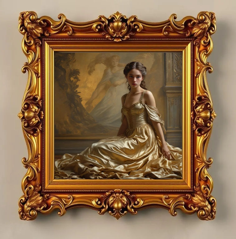 Portrait of a young woman in a golden frame