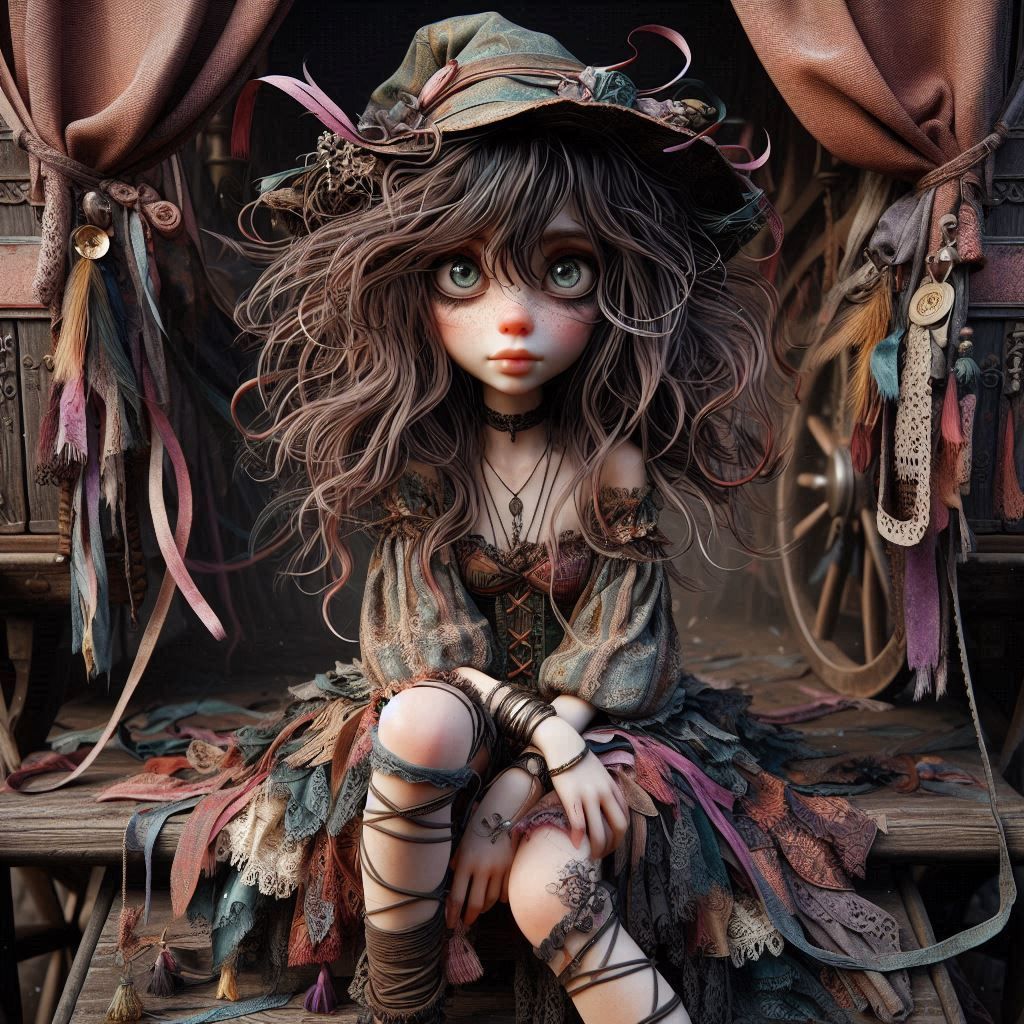 A whimsical adorable boho gypsy girl 