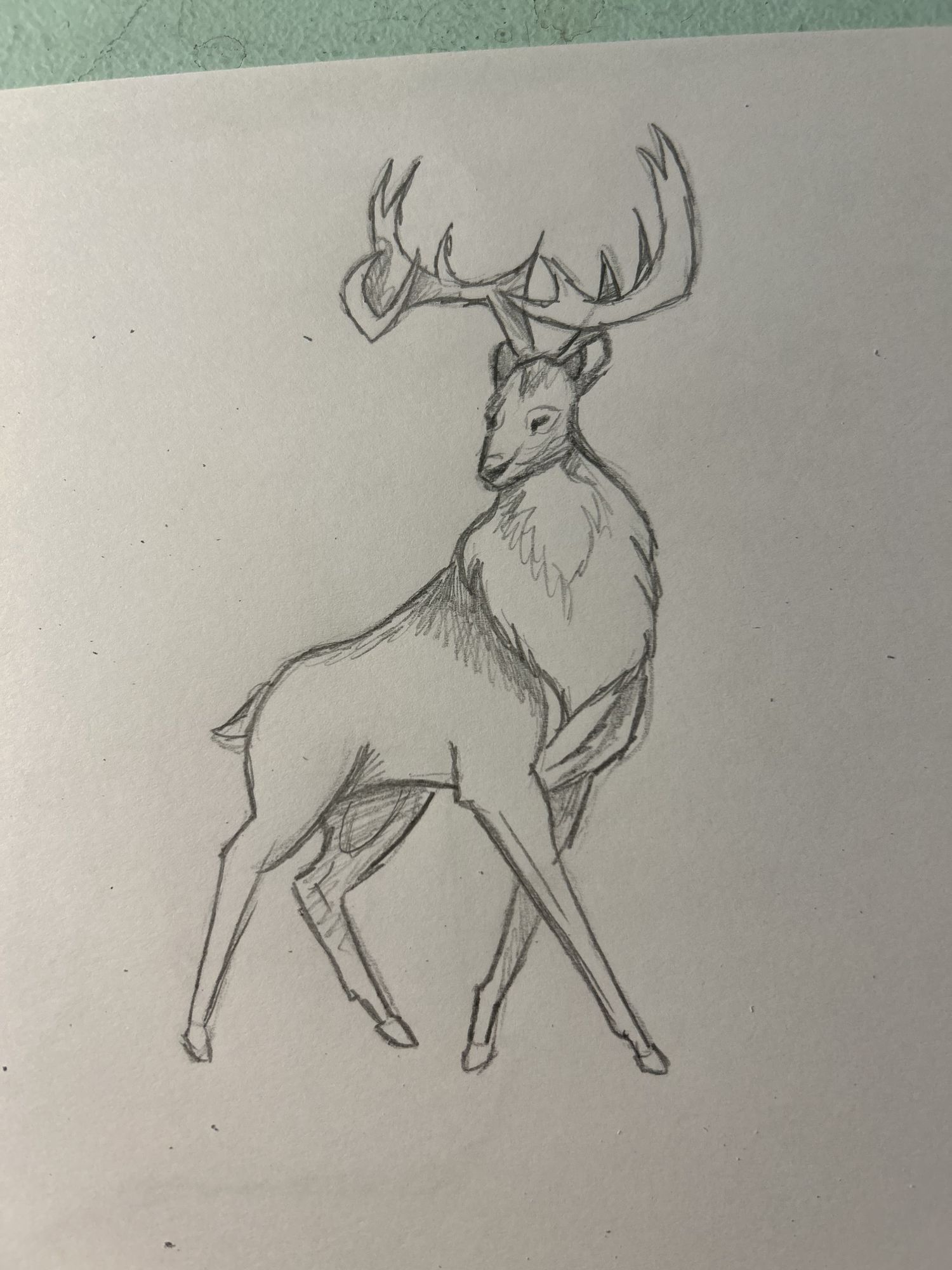 Large deer with long golden-tan fur in a thick forest 