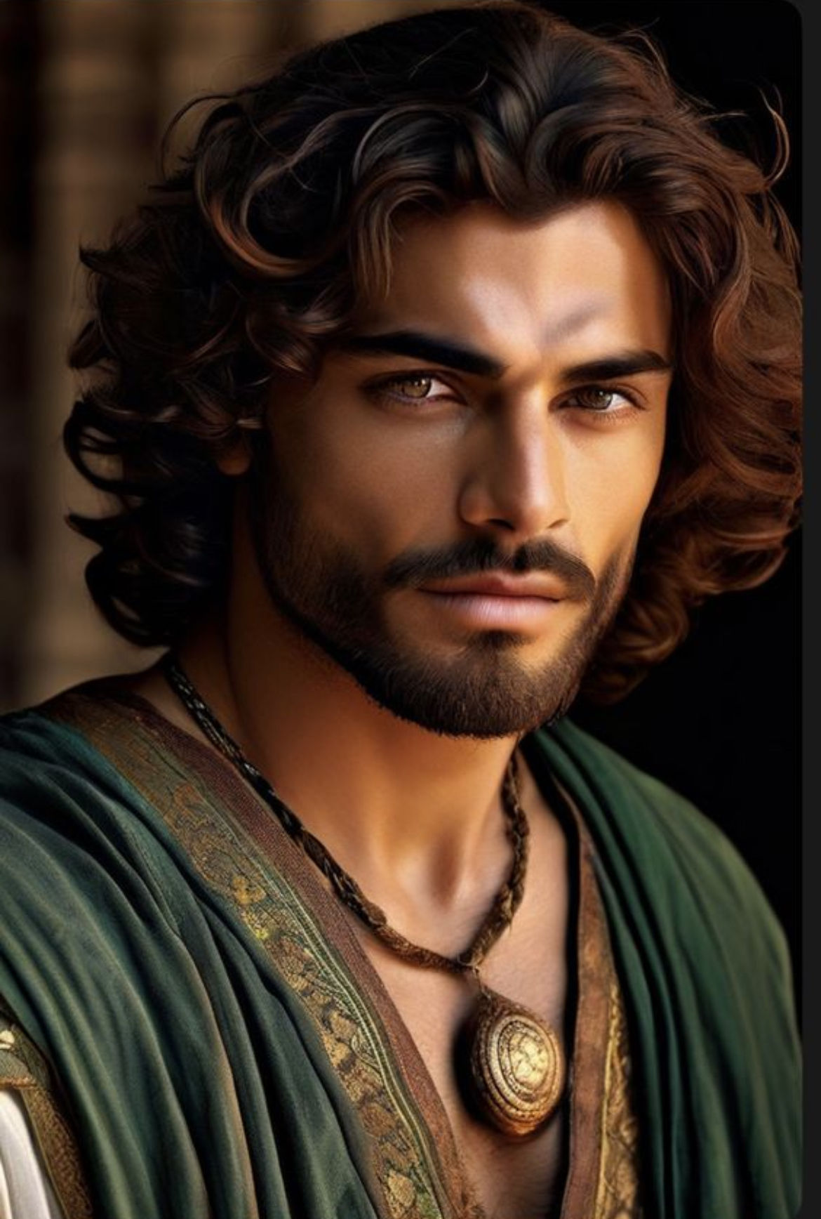 Cinematic film still. Close-up portrait. A 17-year-old persian biracial prince stands in a luxurious palace. Dark skin. Viktor Vroudny, Mari...