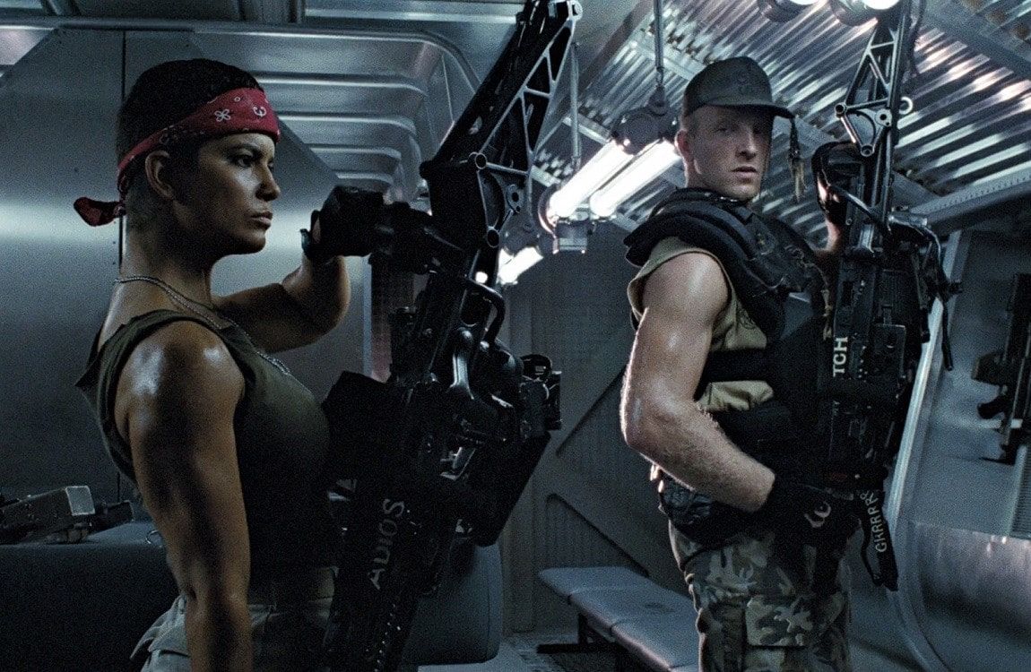 Colonial Marines from the movie, "Aliens" Cinematic film still, shot on v-raptor XL, film grain, vignette, color graded, post-processed, cin...