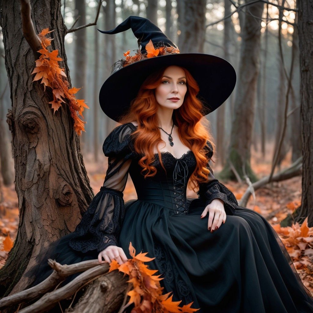Femme Holloween dans la forêt.