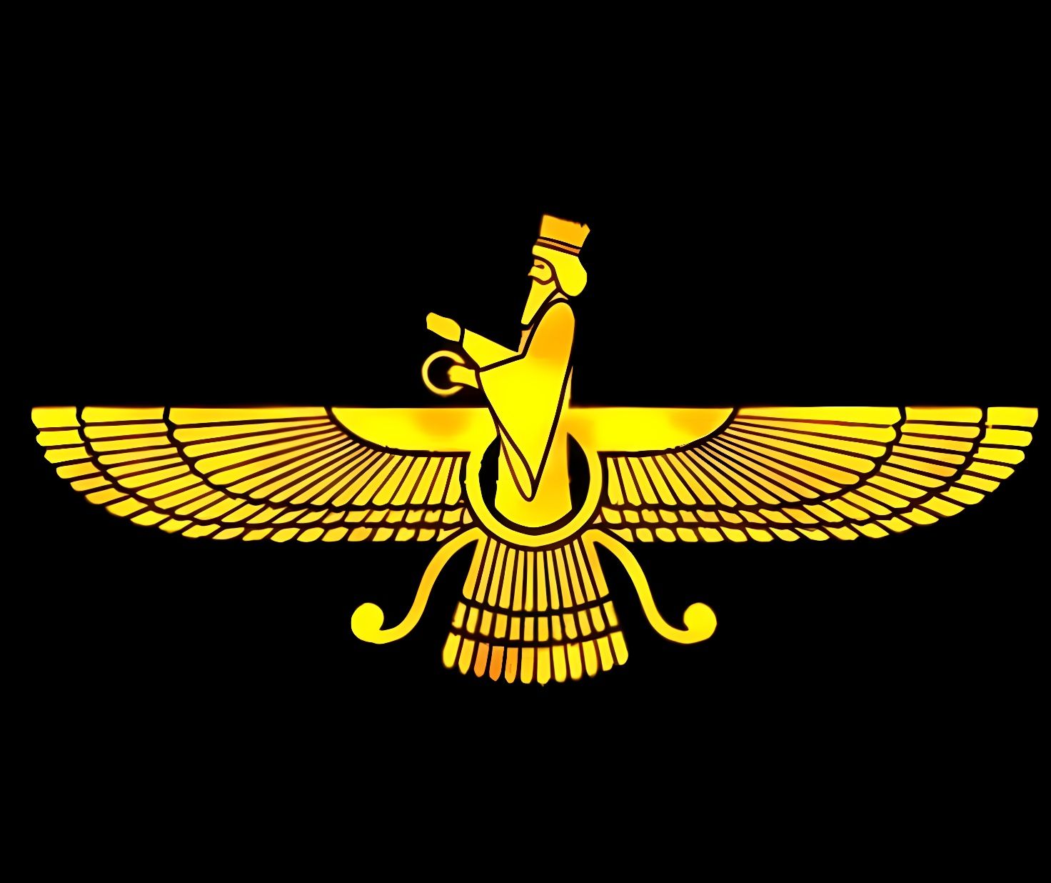 /imagine prompt: A bold vector-style golden representation of an ancient Iranian angel with massive wings, wearing a royal crown and holding...