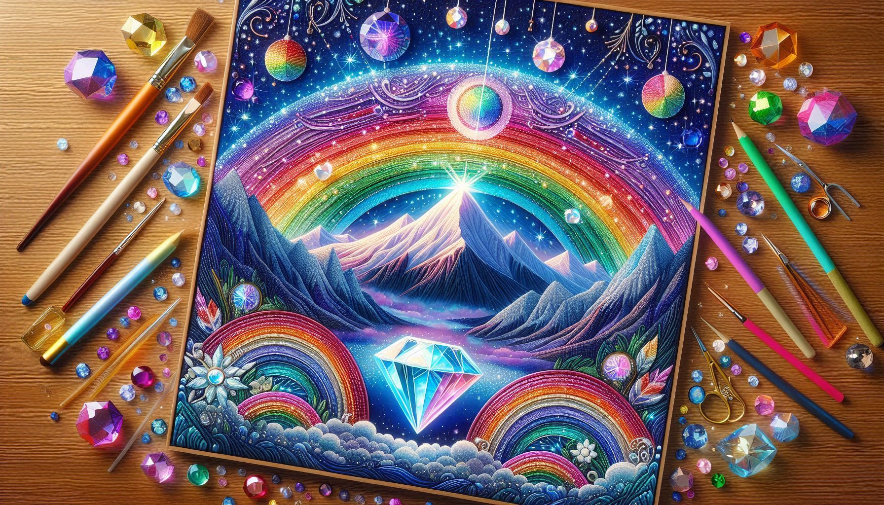 3 colorful wolves sitting in the  deep Forest.