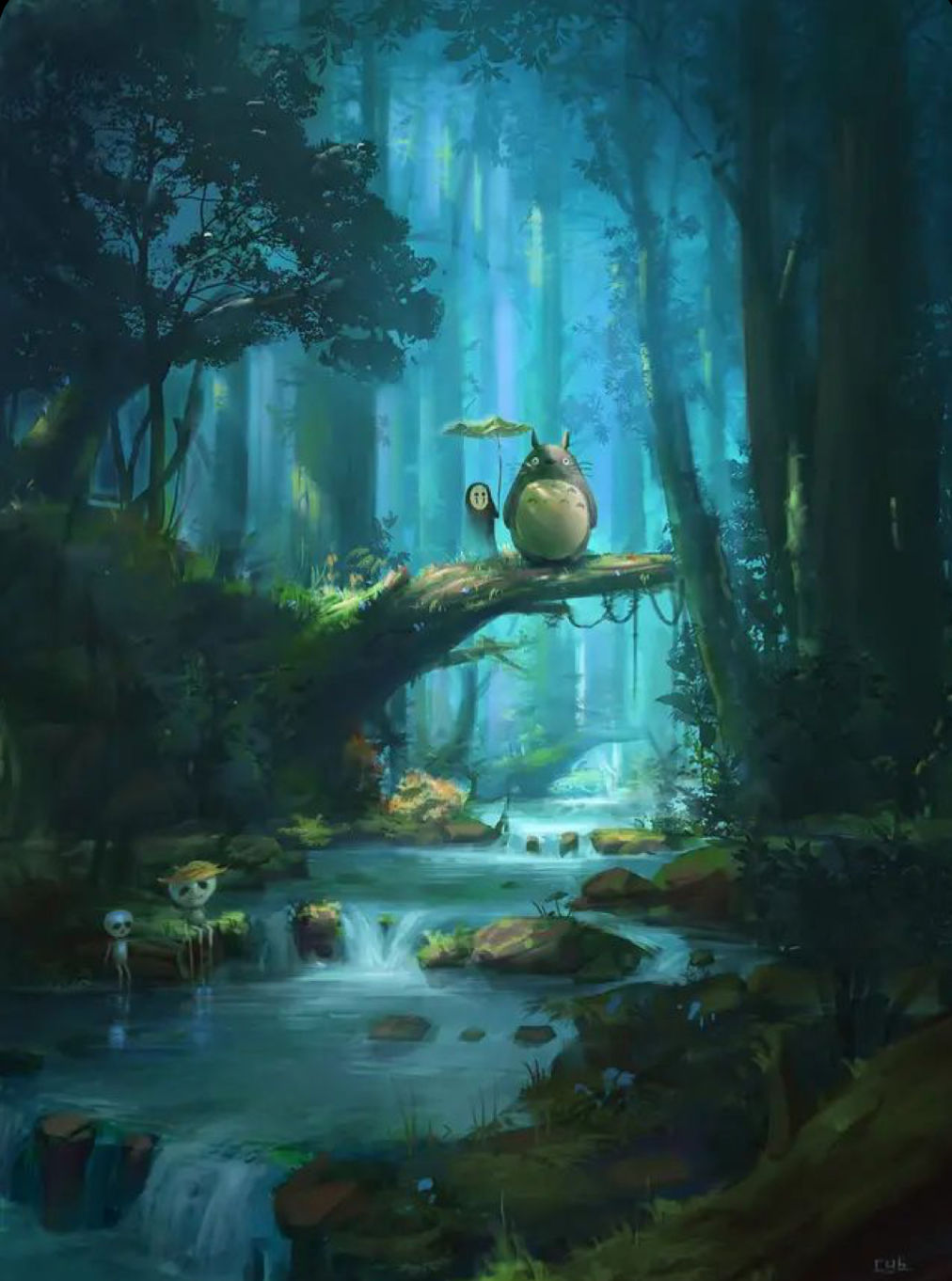 a colourful owl  and eerie oak wood forest
