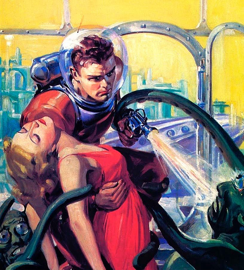 1950’s sci-fi epic saga about the future. Hero saves the damsel in ...