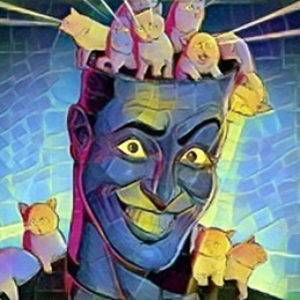 Man with cat in the head 