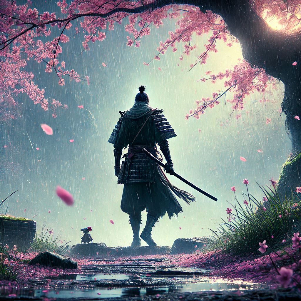 A lonely samurai based on the background from start image 