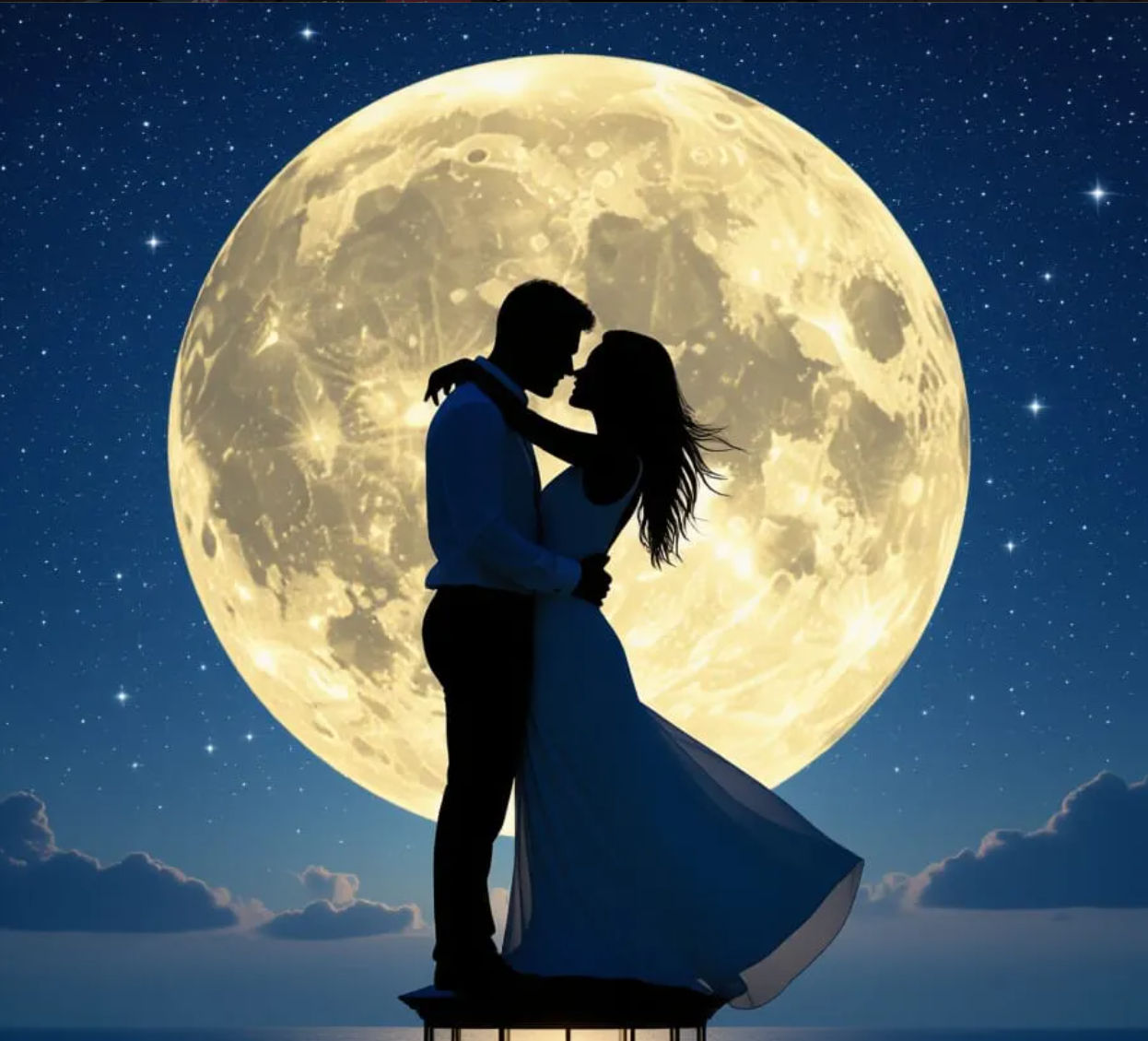 beautiful couple dancing in the moonlight