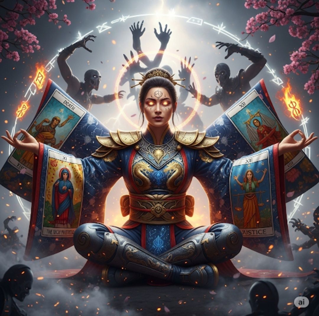 Tarokami
“Tarot god” — protector of the arcane balance, every move tied to fate and divination. 2