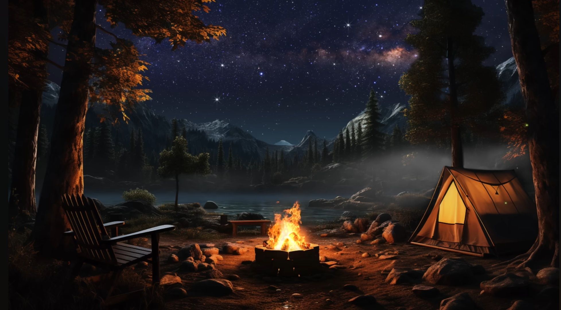 Cozy lakeside campfire ambience 2