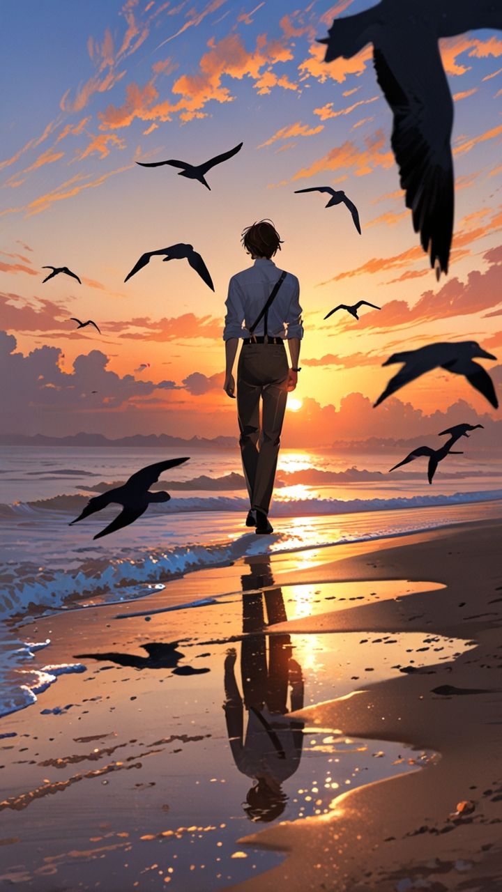 His Shadow Stretches Toward the Ocean of Unspoken Longing