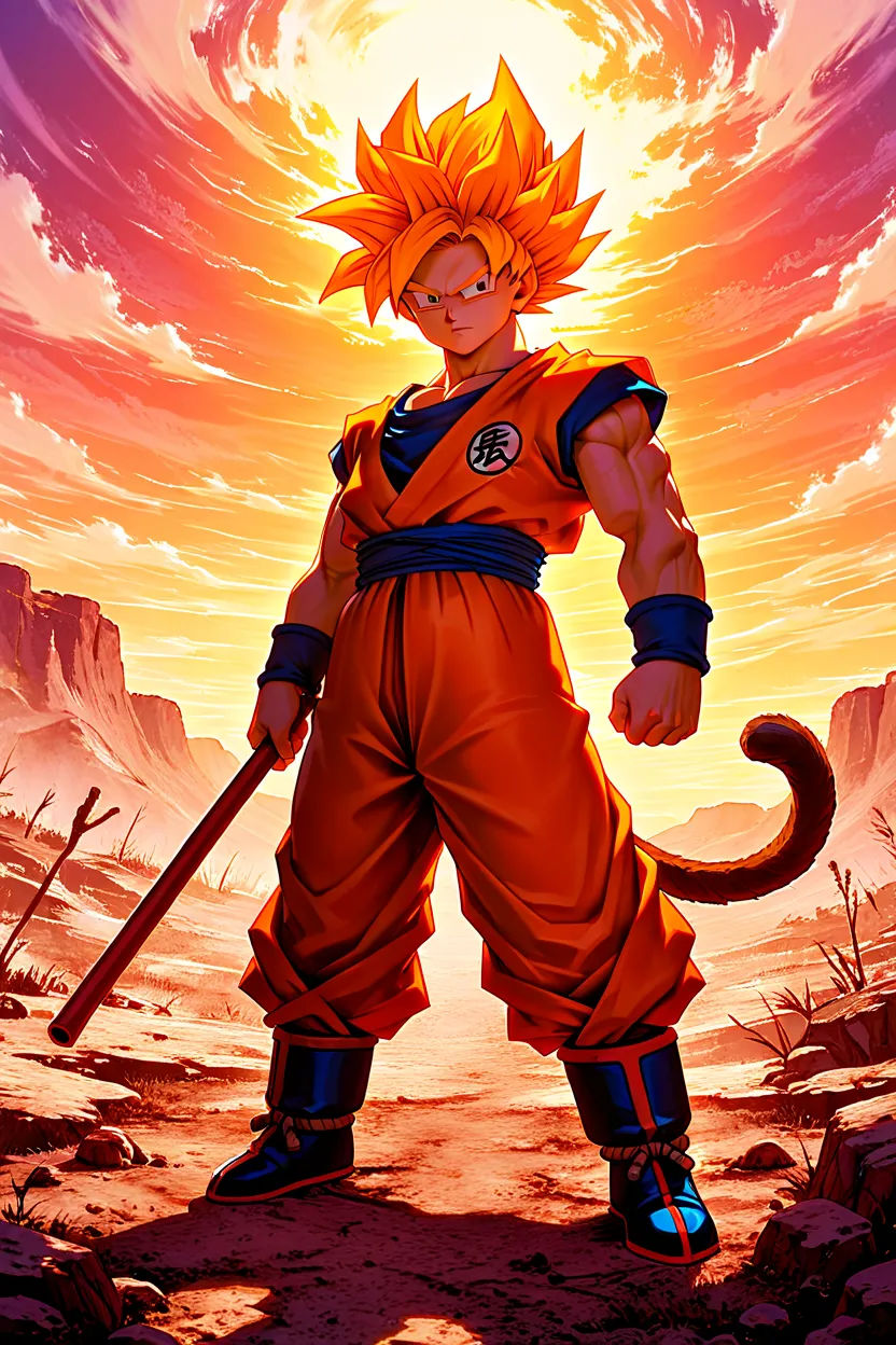 Goku after an intense workout in a sleek, modern gym. 
