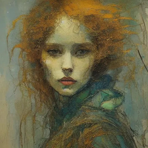 sad  woman with pressed lips closed mouth in the style of Richard Kuhn  high contrast minimalist Trendsetting 16k, depth of field 3D, hyper ...