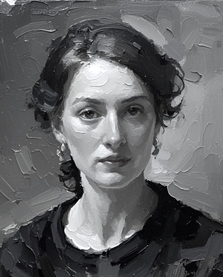 sad  woman with pressed lips closed mouth in the style of Richard Kuhn  high contrast minimalist Trendsetting 16k, depth of field 3D, hyper ...