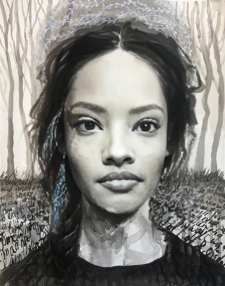 Moody and expressive portrait of a brooding female figure in the intense, Expressionist style of Egon Schiele