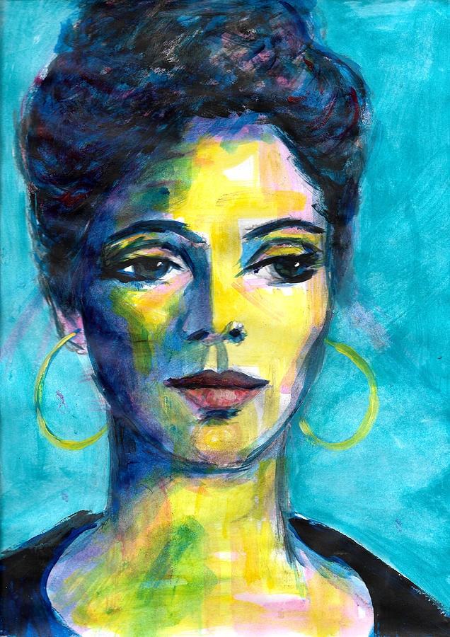 Moody and expressive portrait of a brooding female figure in the intense, Expressionist style of Egon Schiele