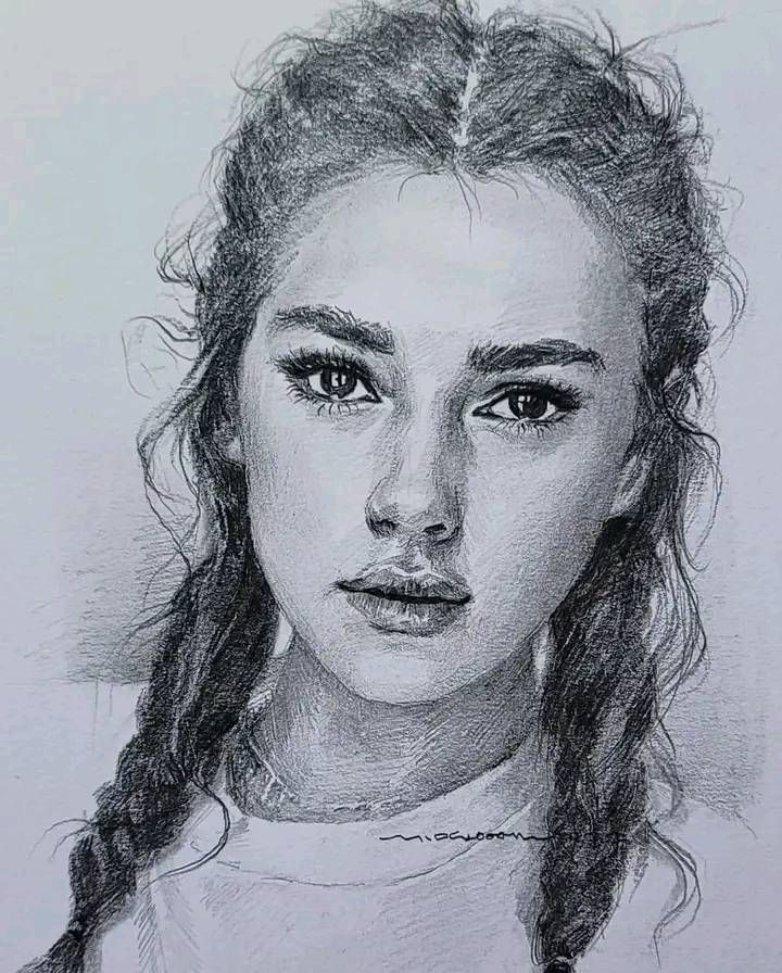 portrait of a young woman charcoal in mad charcoal style