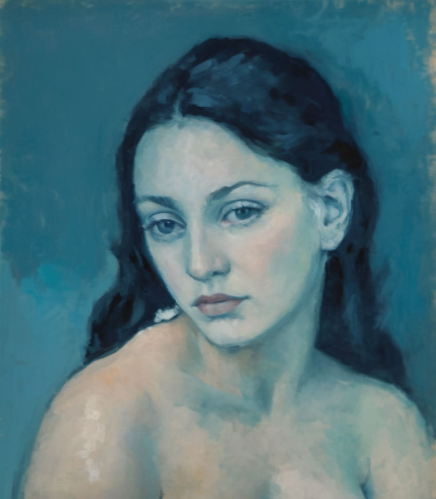 Hauntingly beautiful and melancholic portrait of a female figure in the style of pablo picasso